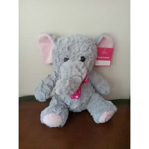 Elephant Plush With Pink Love Bow And Embroidered Heart On Foot NEW